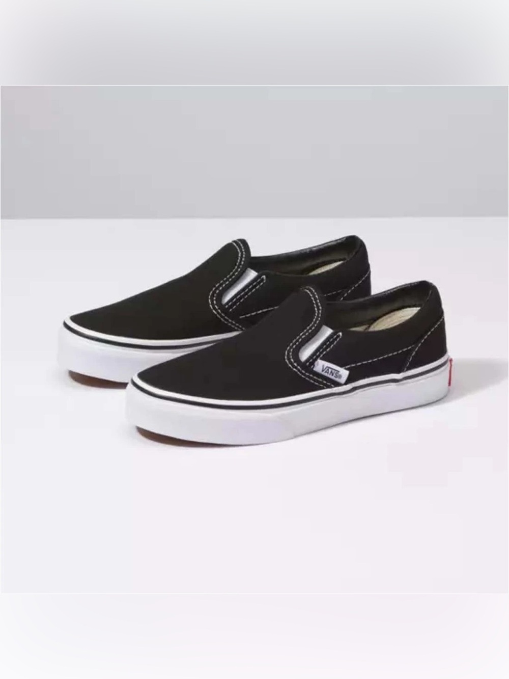 Vans Black Canvas Slip-On Loafers with White Sole